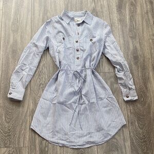 LOFT - Blue & White Striped Long Sleeve Mini Shirt Dress - Size XS